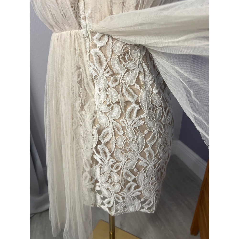 Ark & Co Ivory Lace Tulle Sweetheart Mini Dress Sz M Boho Bridal Cocktail - Picture 13 of 16
